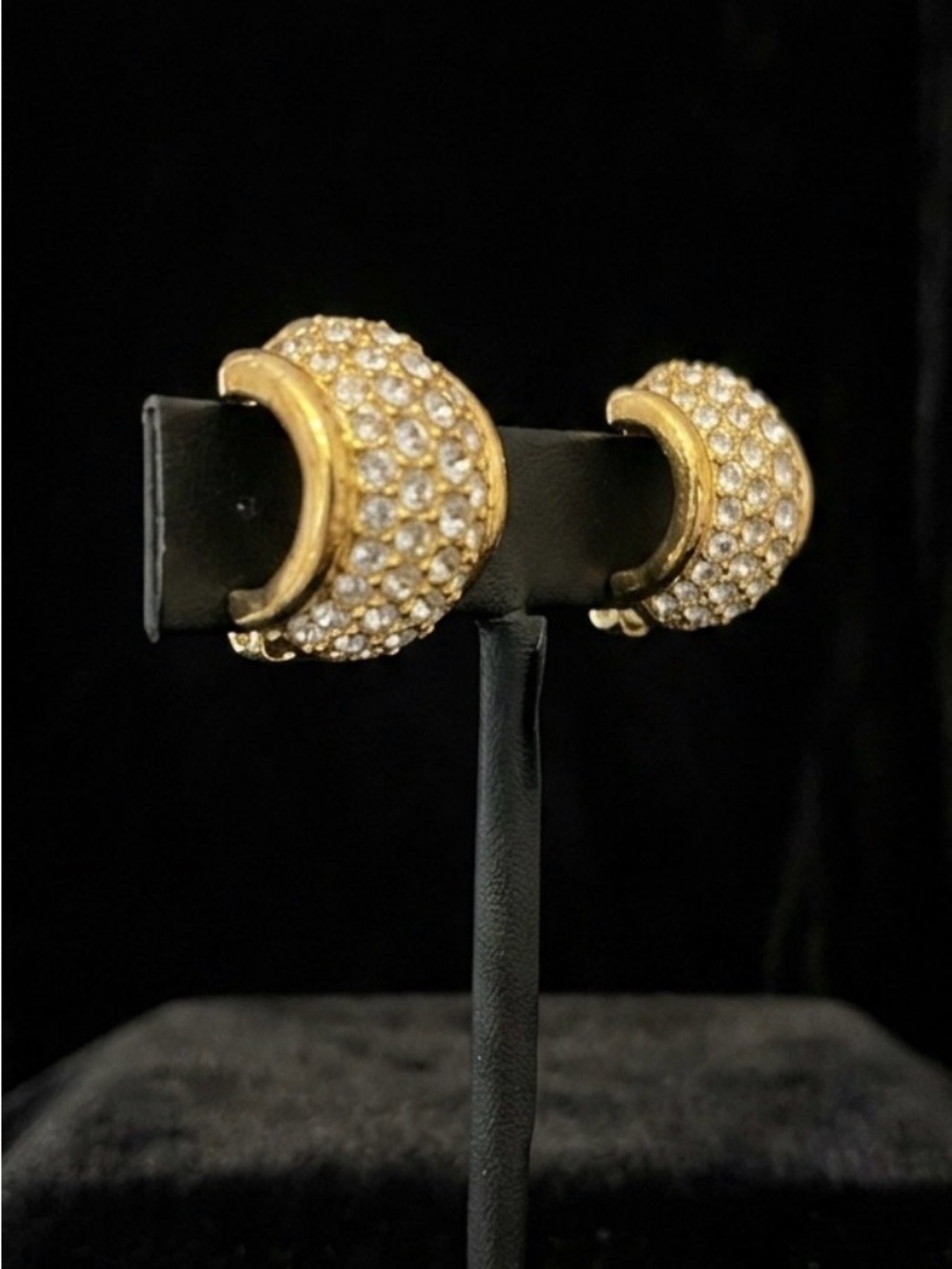 #182 SWAROVSKI Vintage Gold-tone Pave Crystal Half-hoop Earrings
